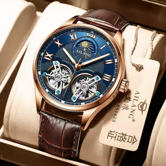Ai Lang's New Fully Automatic Dual Flywheel Men's Watch, Hollow Mechanical Watch, Luminous Men's Business E-Commerce Wristwatch, Foreign Trade