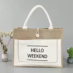 Creative advertising burlap bag, large capacity beach bag, fashionable and portable cotton and linen shopping bag