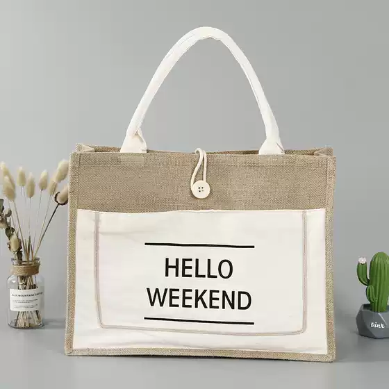 Creative advertising burlap bag, large capacity beach bag, fashionable and portable cotton and linen shopping bag