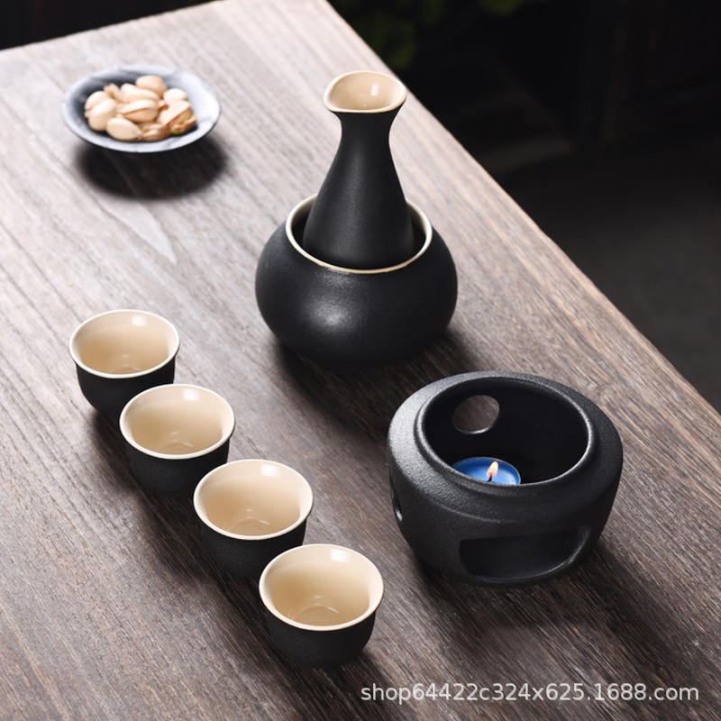 Ceramic Chinese style warm wine pot wine set white wine separator yellow wine small wine glass one pot four cups customized logo for guests