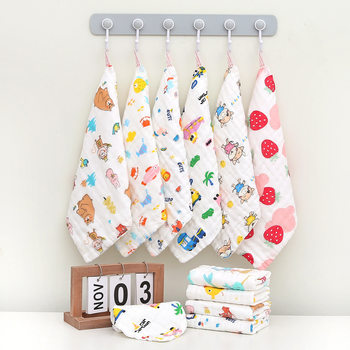 Cotton Square Towel Six-Layer Spit Towel High Density Children's Cotton Small Towel Pleated Printed Handkerchief Gauze Wipe Towel