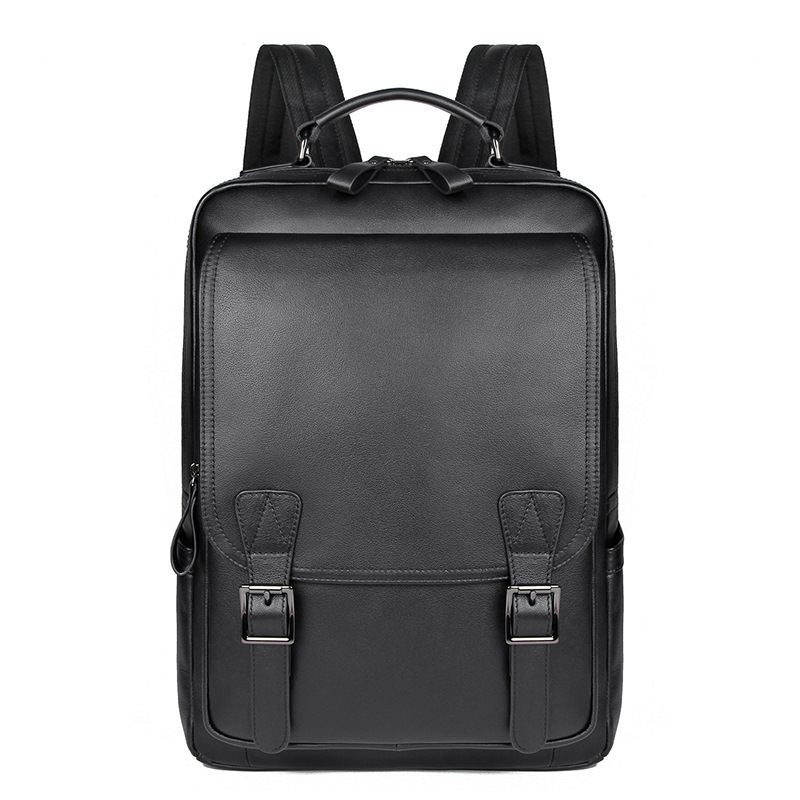Ba lô da thật nam J.M.D Jiamida phong cách công sở, ngăn laptop 14 inch, chống nước — Màu đen