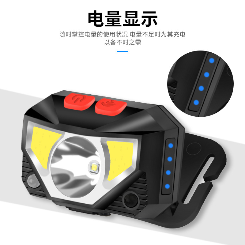 Cross-Border New Led Sensor Headlight Strong Light Charging Head-Mounted Night Running Fishing Mini Cob Small Headlight Wholesale