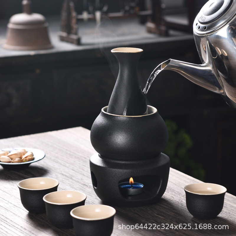 Ceramic Chinese style warm wine pot wine set white wine separator yellow wine small wine glass one pot four cups customized logo for guests