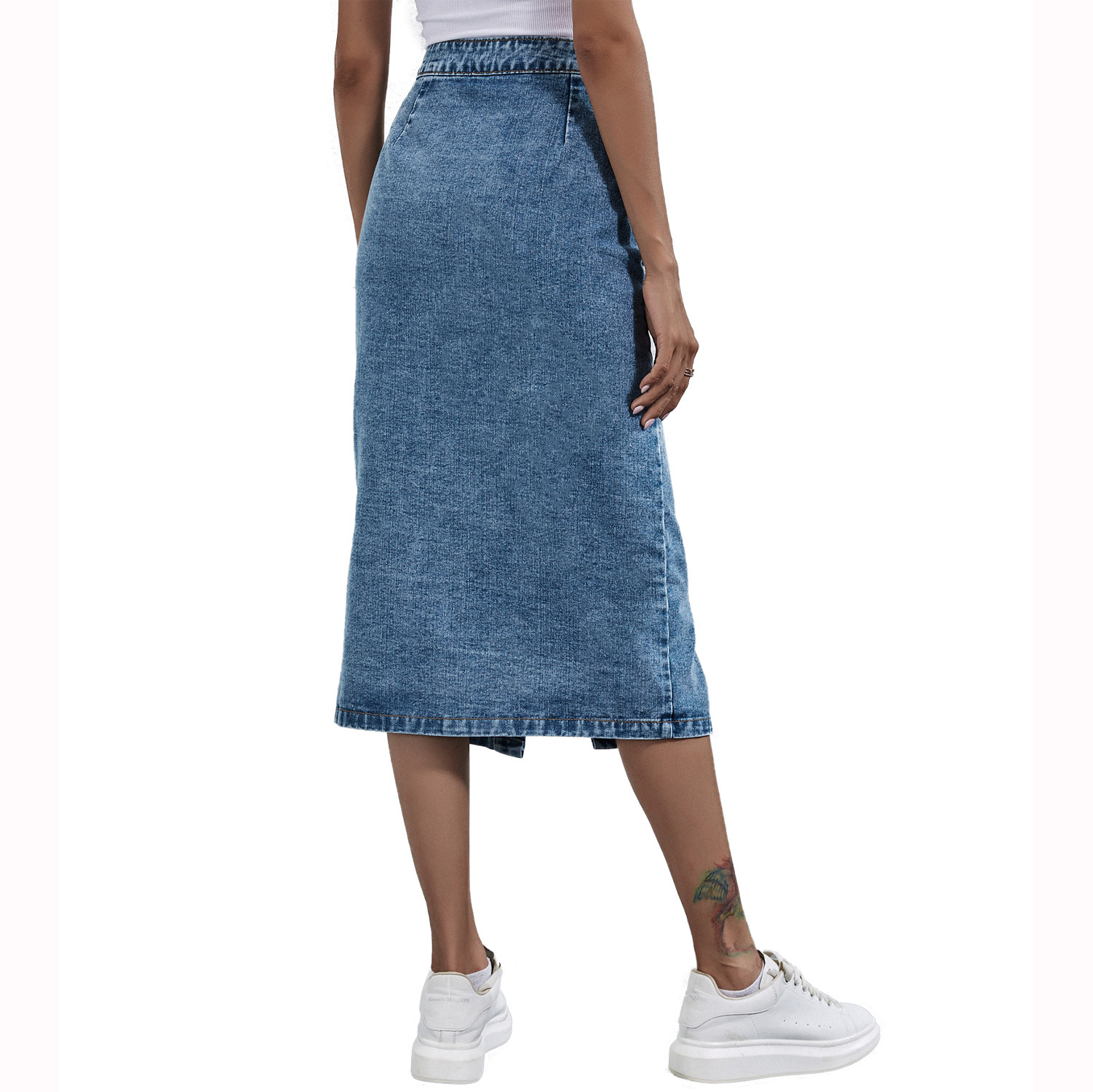 High Waisted Denim Skirt Single Breasted Fashionable Casual Style Perfect for Spring and Summer Ready to Ship