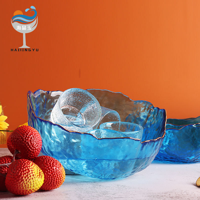 Thickened Gold Edge Hammered Glass Salad Bowl Wholesale Ins Style Home Japanese Living Room Creative Transparent Fruit Plate