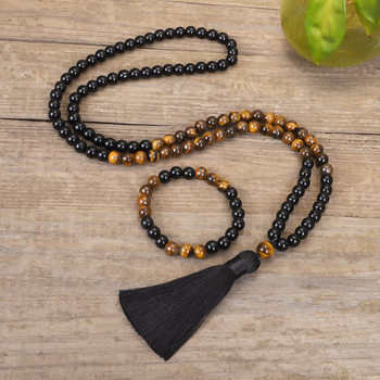 Cross-border new necklace set 108 Tiger Eye Stone yoga necklace tassel sweater chain spot