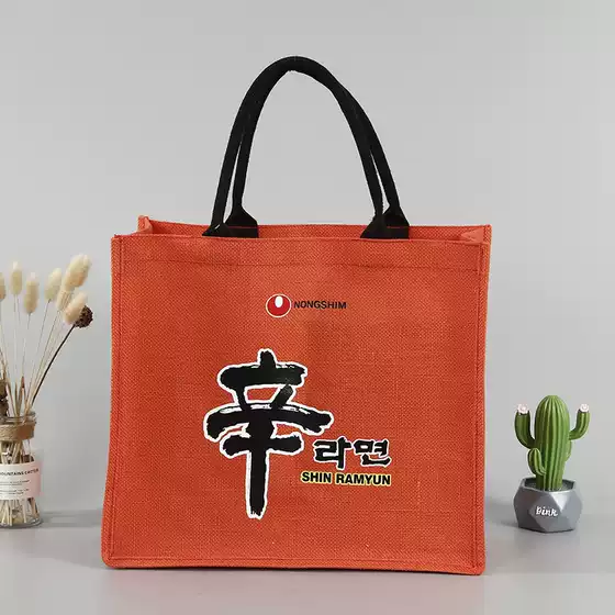 Factory Wholesale Red Handle Jute Bag for Shopping, Gift & Advertising with Custom Logo Printing