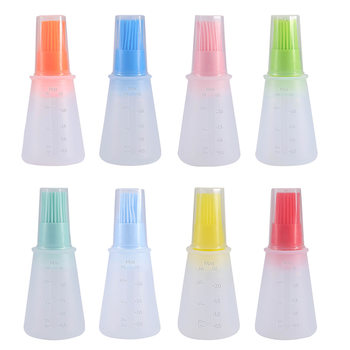 Factory Spot Silicone Oil Bottle Brush Kitchen Gadgets Outdoor Barbecue Spice Brush with Scale and Lid Barbecue Oil Brush
