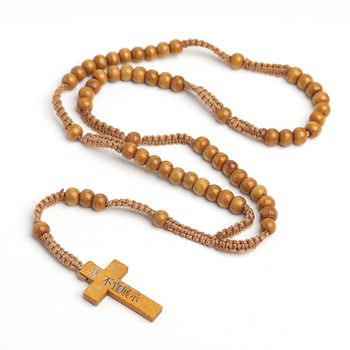 Natural wooden beads rosary necklace hand-woven cross necklace cross-border AliExpress foreign trade jewelry wholesale