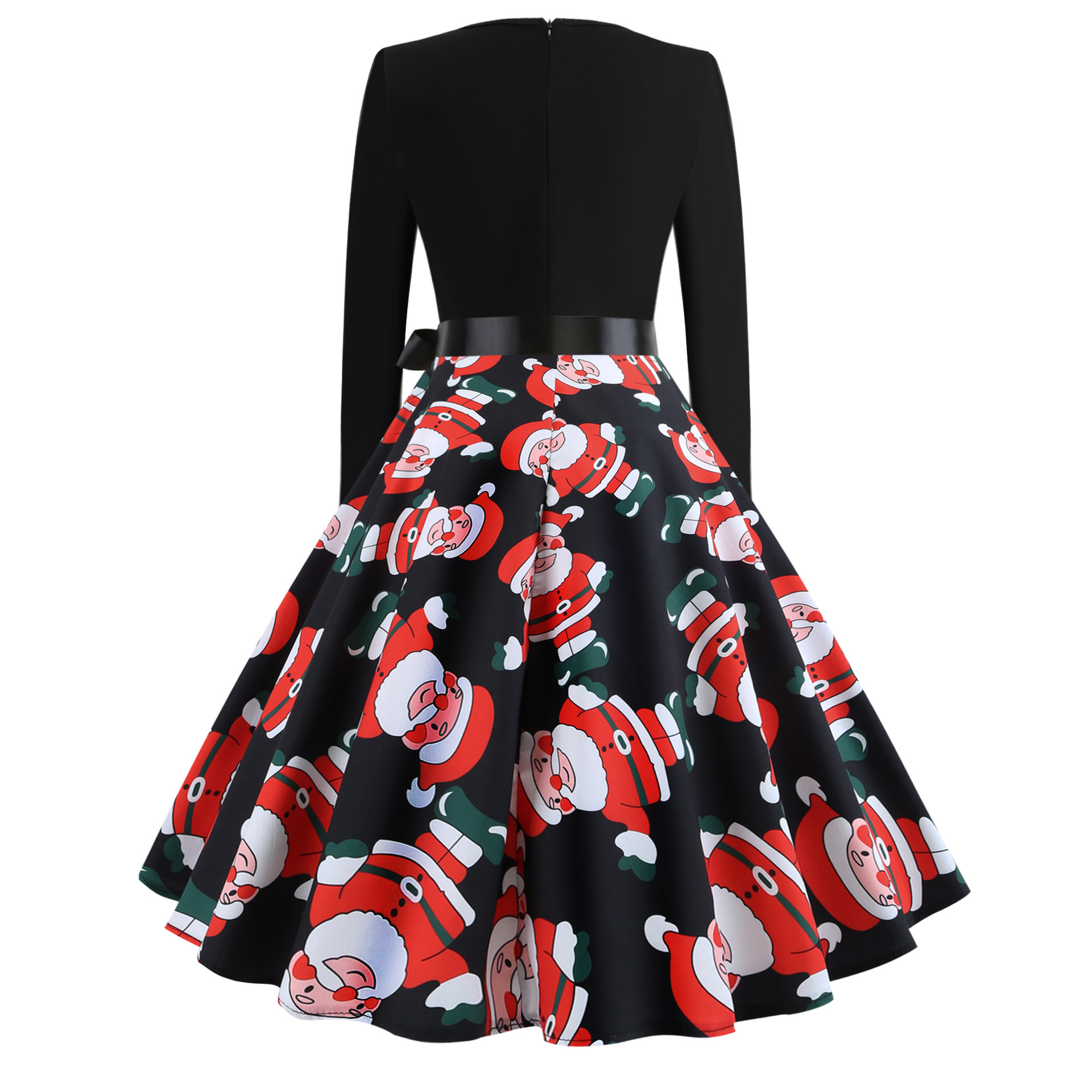 Vintage Floral Print Long Sleeve A Line Dress Round Neck Festive Style Perfect for Christmas Celebrations Ready to