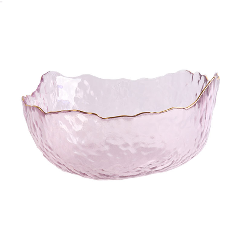 Thickened Gold Edge Hammered Glass Salad Bowl Wholesale Ins Style Home Japanese Living Room Creative Transparent Fruit Plate
