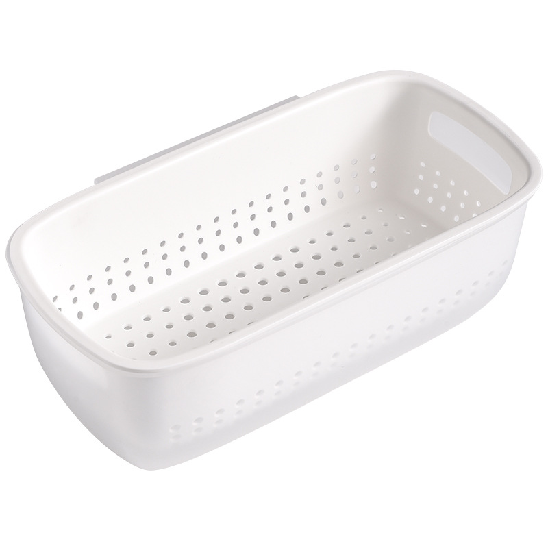 Multifunctional Drain Basket Plastic Square Double-Layer Kitchen Fruit and Vegetable Packaging Basket Contrasting Color Thickeneding Can Be Hung Storage