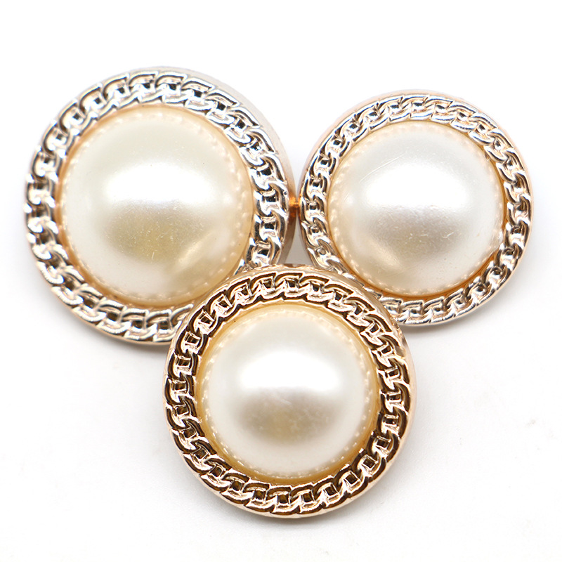 Pearl double button golden edge button women's round lace Chanel style diamond-embedded shirt coat plastic sweater buckle