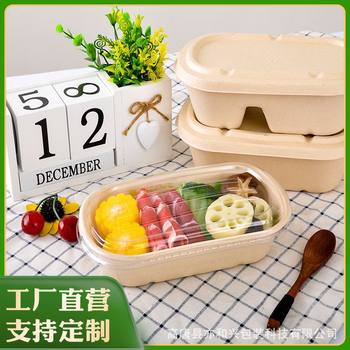 Disposable Pulp Lunch Box Fruit Salad Degradable Sushi Lunch Box Light Food with Lid Flight Take-out Package Box