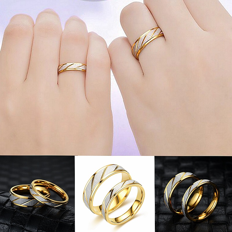 Korean light luxury titanium steel ring twill 18K gold coupl...