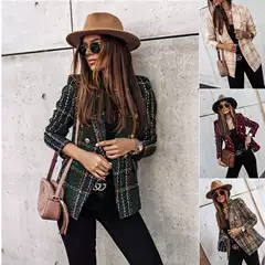 2026 New Women's Long-Sleeve Double-Breasted Printed Blazer Coat, Fall Winter Trendy Jacket