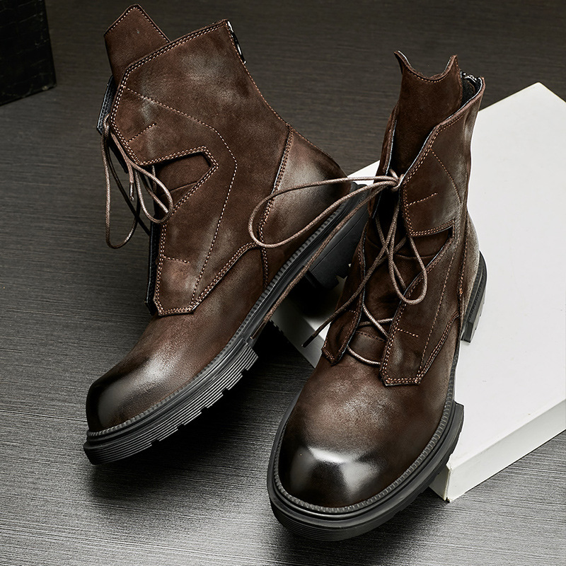 Men’s Cowhide Leather British-Style High-Top Warrior Boots