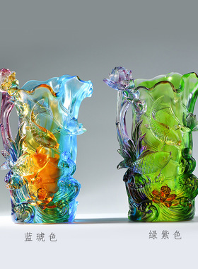 琉璃花鱼荷莲花摆件客厅插花乔迁新居礼品年年有余工艺品