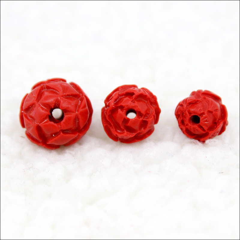 普通大中小号朱砂莲花莲芯手链吊坠配饰穿孔朱砂珠 DIY配饰件批发