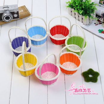 Plastic Rattan Woven Blue Easter Egg Basket Diy Handmade Round Storage Basket Home Small Storage Basket