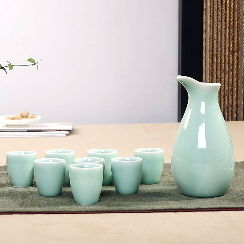 Supply celadon yellow wine separator ceramic wine pot retro style Chinese wine set Wholesale