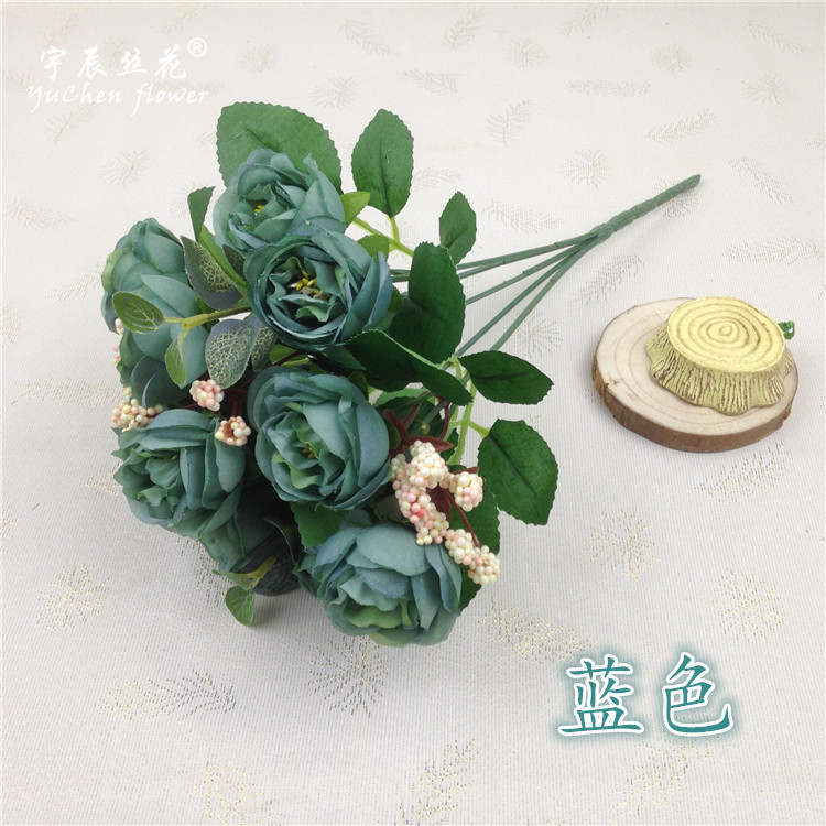 欧式10头茶玫 仿真花束 婚庆绢布家居手捧装饰假花餐桌玫瑰山茶苞