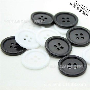 White/Black Four-Hole Thin-Edge Resin Buttons Are Available in Other Colors and Can Be Dyed, Available in Multiple Sizes
