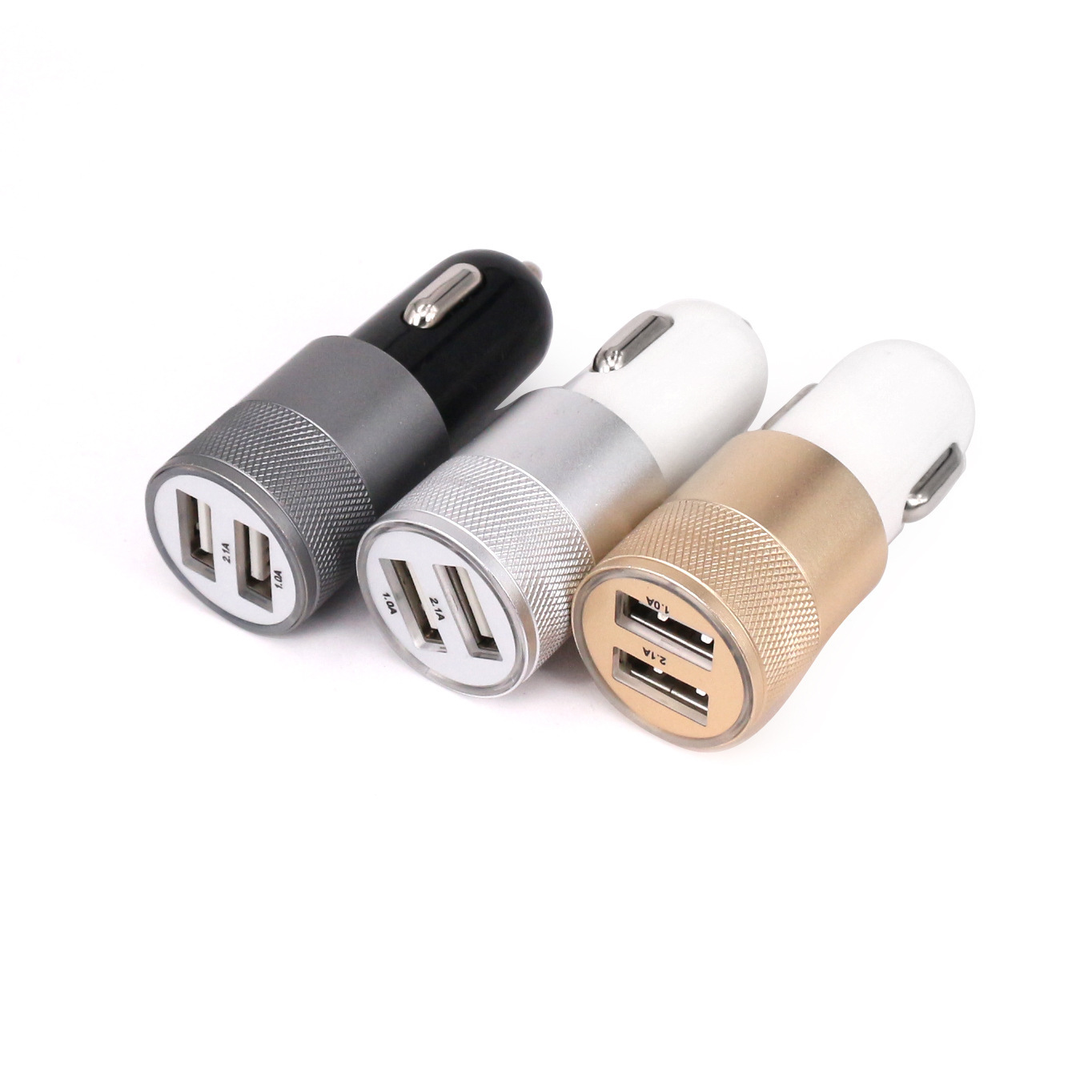 Small Steel Cannon Car Sufficient 3.1A Mobile Phone Car Charger Knurled Car Charger Dual USB Aluminum Alloy Car Charger Fast Charging
