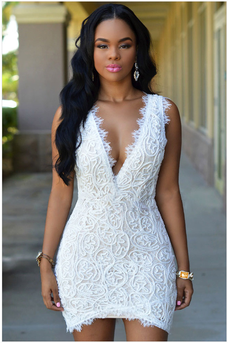 Lace Crochet Sleeveless V Neck Bodycon Dress Elegant Sexy Comfortable Perfect for Parties and Night Out Wholesale