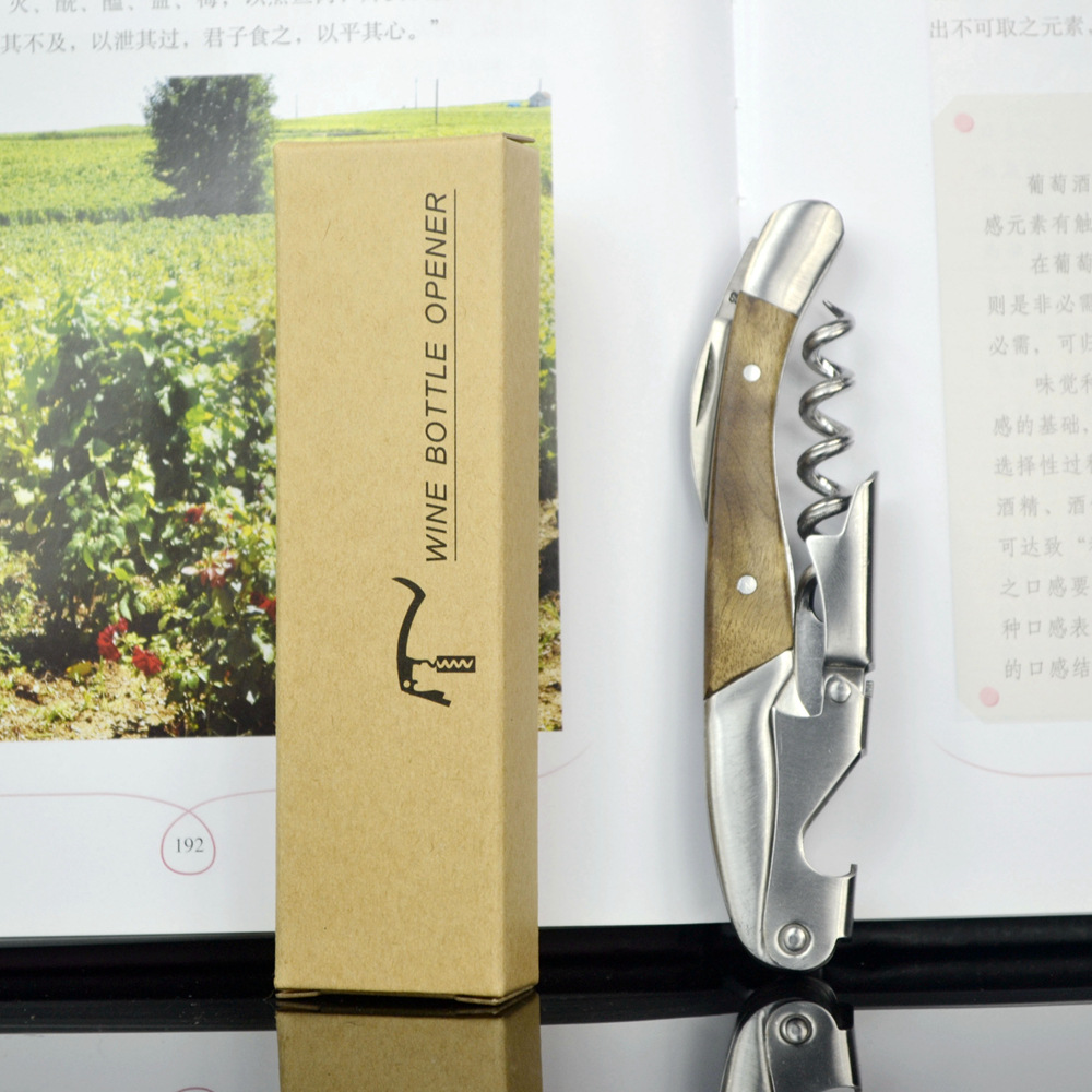 Solid Wood Stainless Steel Wine Bottle Opener Multifunctional Household Wine Knife Set Shadow Wood Handle Wine Bottle Opening Tool