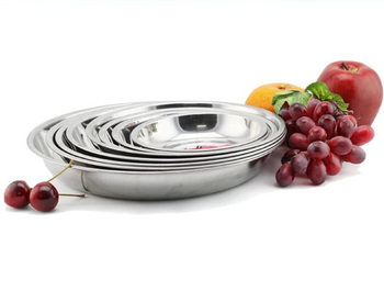 Thickened 05 Stainless Steel Disc Flat Bottom Plate Tray Barbecue Plate Dinner Plate Dish Basin Plate