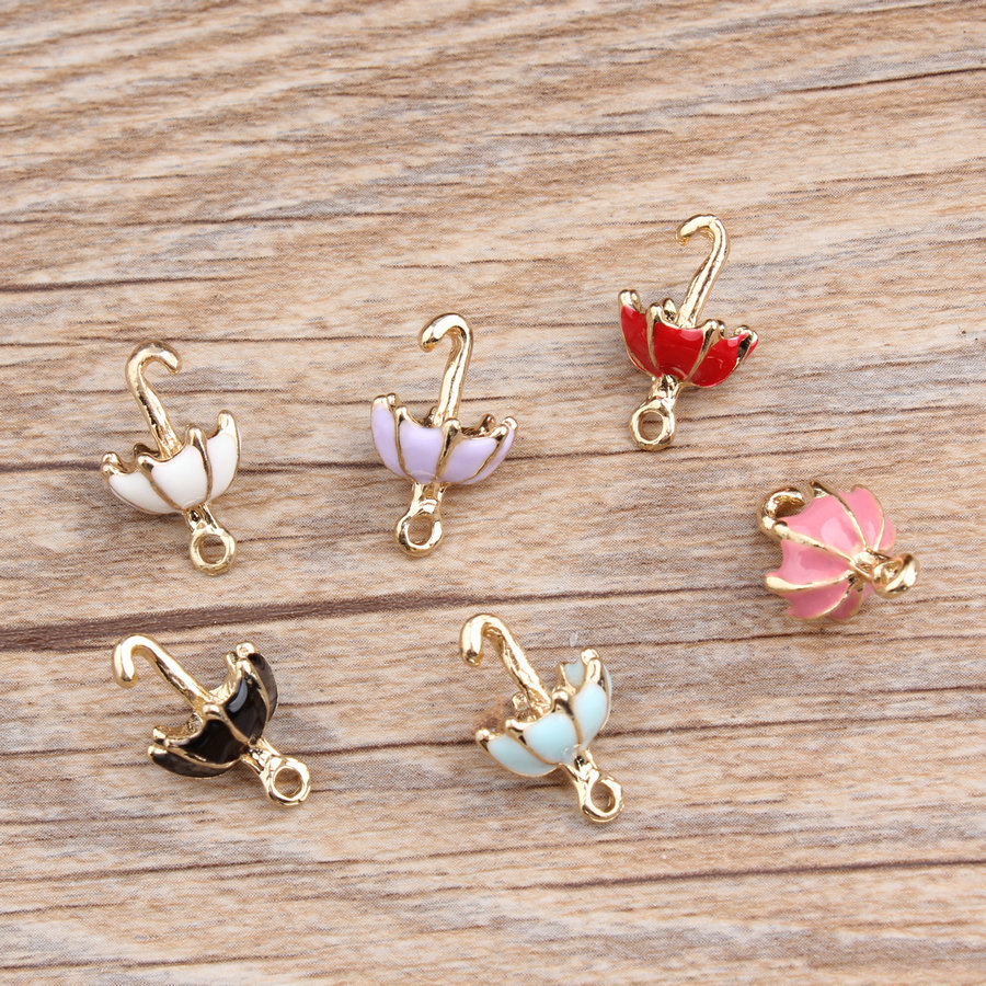 diy韩版饰品配件 K金色滴油合金小挂件手链吊坠配件立体雨伞