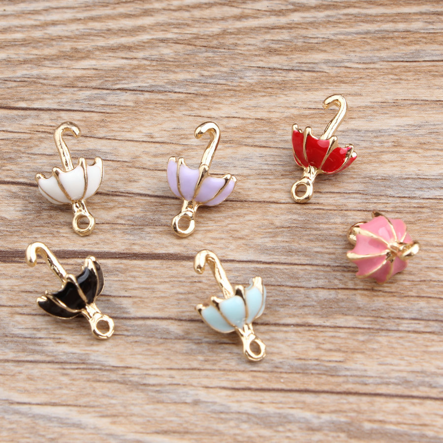 diy韩版饰品配件 K金色滴油合金小挂件手链吊坠配件立体雨伞