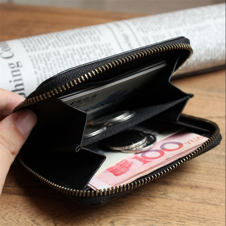 New Men's Genuine Leather Zipper Coin Purse Women's Cowhide Short Small Purse Trendy Logo Manufacturer Wholesale