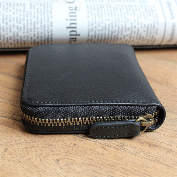 New Men's Genuine Leather Zipper Coin Purse Women's Cowhide Short Small Purse Trendy Logo Manufacturer Wholesale