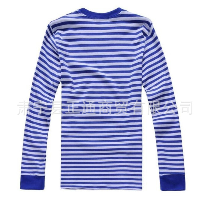 200g Autumn New Men's Striped Blue and White T-Shirt Long-Sleeved Sailor Shirt Crew Neck Cultural Shirt Activity Class Uniform