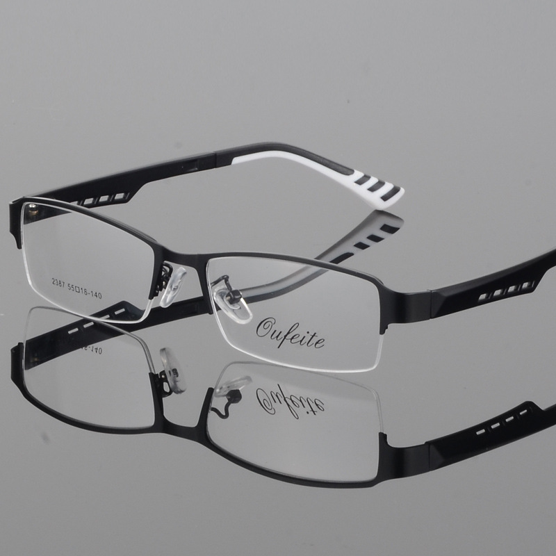 Factory Direct Sales Men's Business Eyeglass Frames Half-Rim Glasses Frame Titanium Alloy Ultra-Light Myopia Tr Temples Business Style