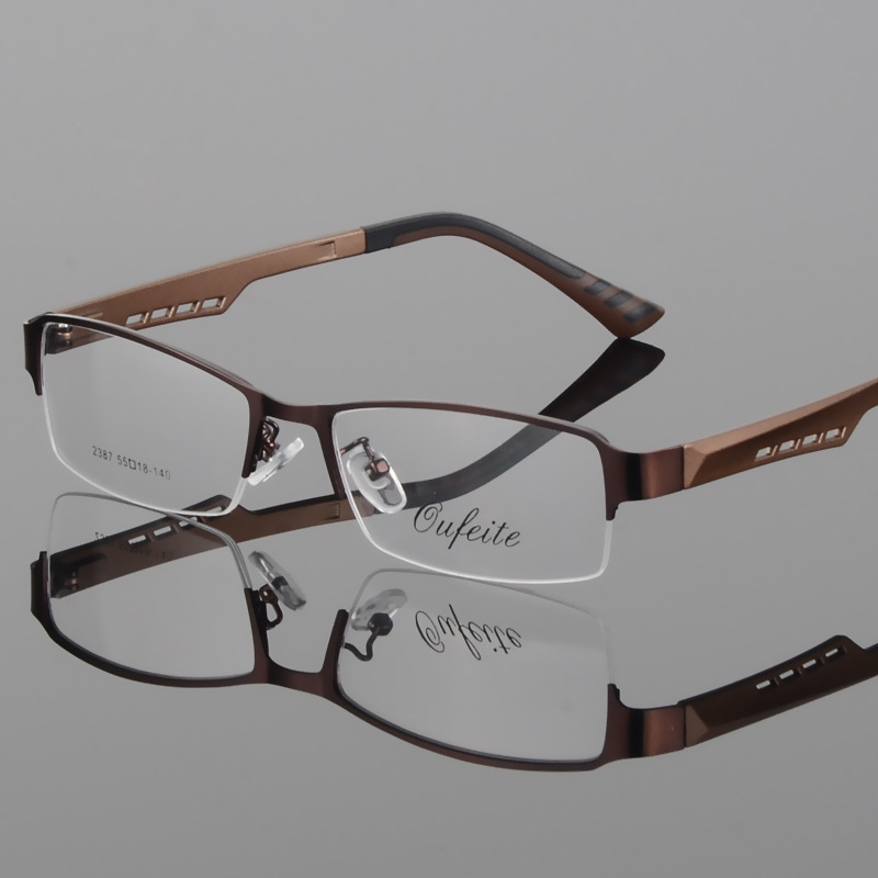 Factory Direct Sales Men's Business Eyeglass Frames Half-Rim Glasses Frame Titanium Alloy Ultra-Light Myopia Tr Temples Business Style