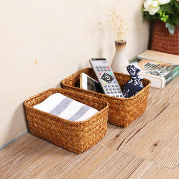 Seagrass Desktop Mini Storage Basket Remote Control Storage Basket Snack Cosmetic Arrangement Basket