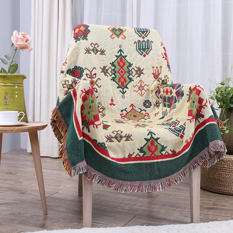 Dulcis Sofa Blanket Cover Blanket Xizang Style Ins Thickeneded Double-Sided Three-Layer Cotton Blanket Sofa Towel Cover Blanket Manufacturer Wholesale