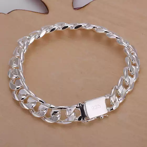 European and American trend fashion jewelry wholesale silver-plated personality men's side square buckle bracelet flow fashion men's