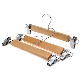 Household Solid Wood Trouser Rack, Natural Wood Color, Adult Clothing Store Trouser Clips, Wholesale Clothes Hanger, Household Stainless Steel Clip Drying Rack