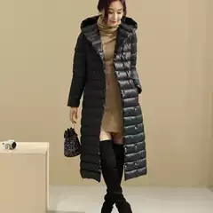 Cross-Border Autumn and Winter New Belt Long down Jacket for Women over the Knee Fat mm Large Size Liner Lightweight Slim Jacket Trendy
