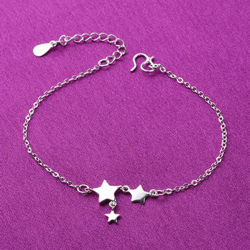Ethnic style small star Thai silver bracelet Korean version of the five-pointed star anklet three consecutive star female fashion Taobao