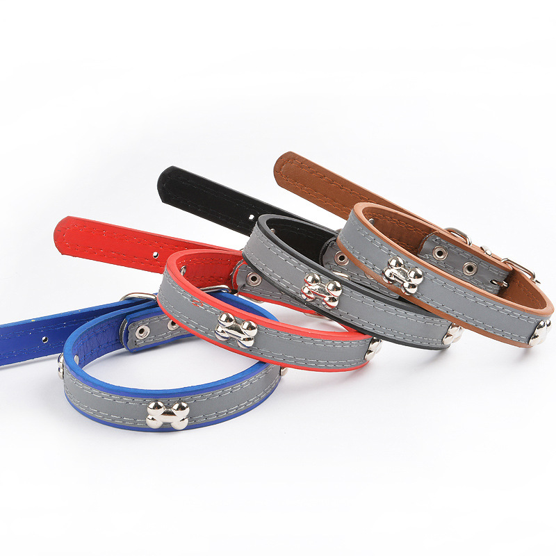 Reflective Dog Collar Three-Bone Design Pet Supplies Leash Series Dog Leash Cat and Dog Collar Large Dogs
