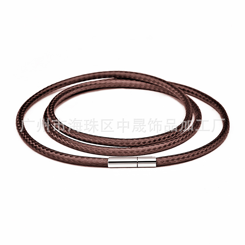 项链绳吊坠挂绳批发水晶编织皮绳黄金项链挂绳男女款红黑钢扣蜡绳