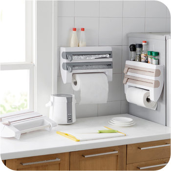 Kitchen Wrap Storage Rack with Cutter Aluminum Foil Barbecue Paper Storage Rack Tissue Rack Towel Storage Rack