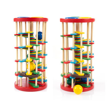 Wooden Colorful Knocking Ball Ladder Knocking Toy Ball Billiard Table Baby Intelligence Early Education Children's Board Game Toys Wholesale