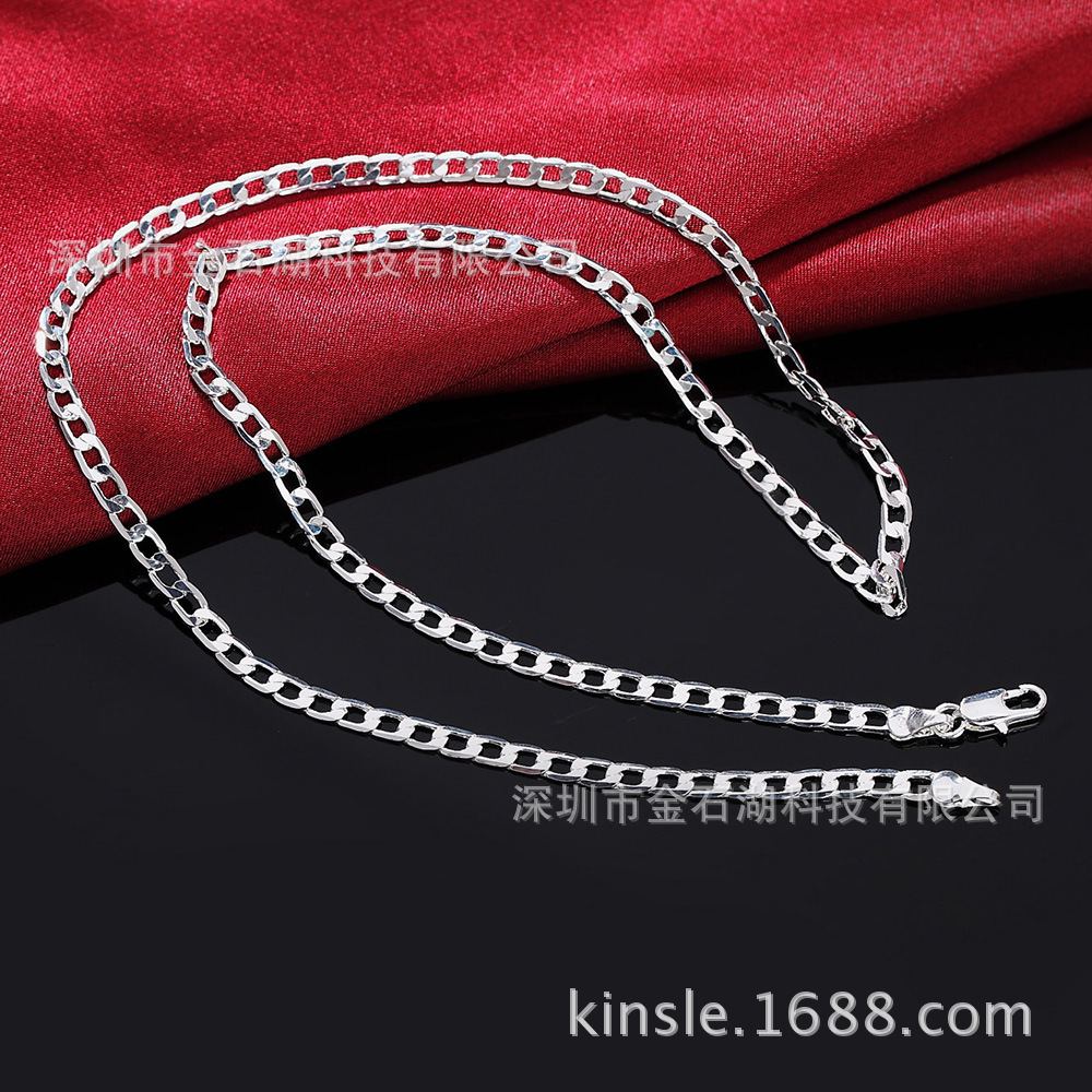 European and American trend exquisite jewelry foreign trade hot fashion Silver 4mm a one to one side necklace